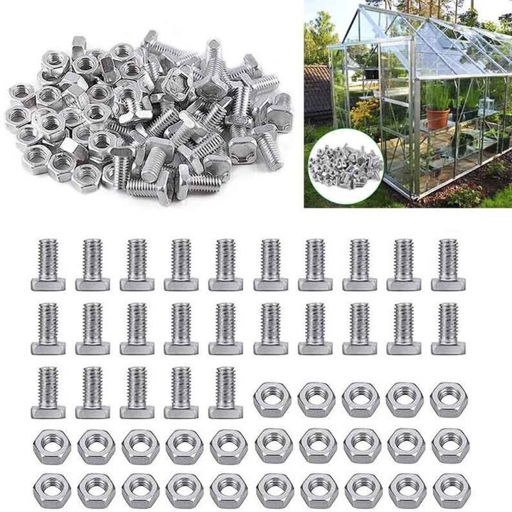 Set 50 suruburi si 50 piulite aluminiu pentru sere