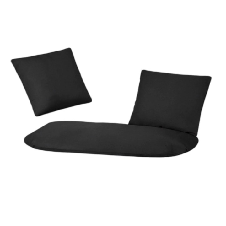 Perna pentru leagan tip cuib de barza VarioShop®, set 3 piese pentru 2 persoane, perna sezut si 2 perne spatar, umplutura groasa 12 cm, lavabila, neagra, 110x62 cm