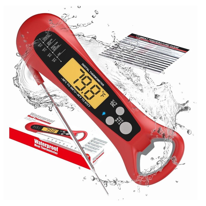Termometru electronic bucatarie, pliabil, waterproof, afisaj LCD, 165x50x18mm
