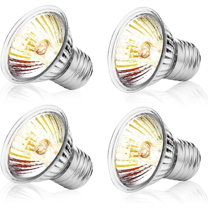 Bec de caldura pentru terariu, bec E27 50W UVA UVB pentru testoase, lampa de terariu cu intensitate reglabila pentru testoase, lampa de caldura pentru pui, bec de caldura pentru soparle, testoase, dragoni barbosi, serpi, 4 bucati
