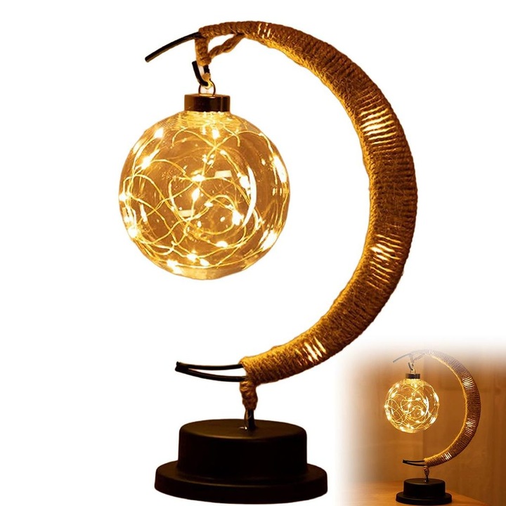 Lampa de masa luna LED, design semiluna, lumina calda, 14x13x28cm
