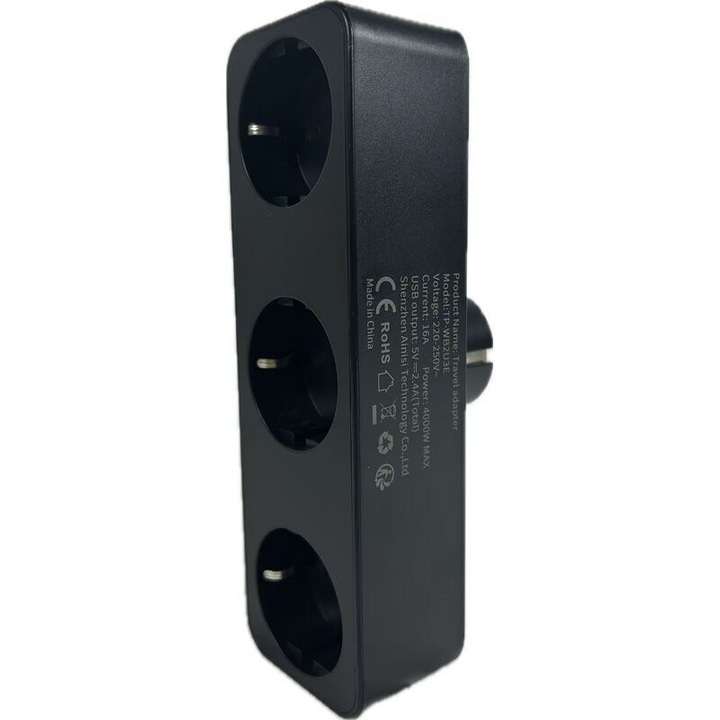 Стенен контакт, 2 USB порта, бяло-сив, 16A 4000W, 110V-250V, огнеупорен ABS+PC