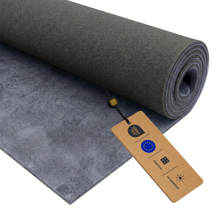 Material Catifea pentru reconditionare plafon auto, LOMIQ, Tip Alcantara, Material Tapiterie fete de usi auto, Cu spate buretat, Culoare Gri, Dimensiune 2000 x 150 cm