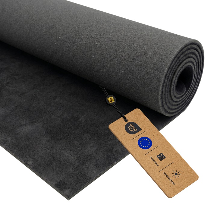 Material Catifea pentru reconditionare plafon auto, LOMIQ, Tip Alcantara, Material Tapiterie fete de usi auto, Cu spate buretat, Culoare Grafit, Dimensiune 2000 x 150 cm