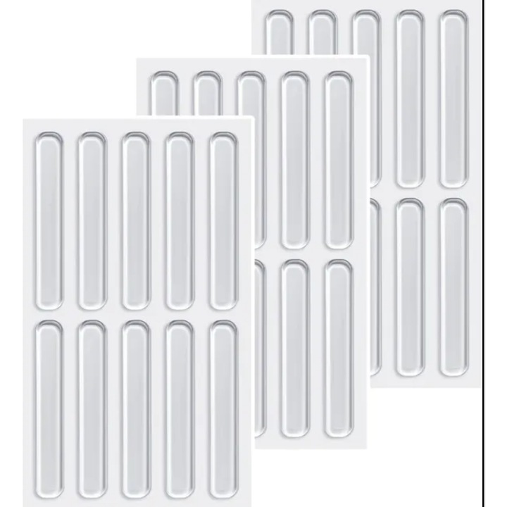 Set de 3 tampoane de protectie transparente — Tampoane transparente fonoabsorbante pentru usi de dulap si manere de usi