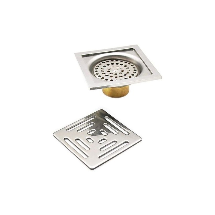Sistem scurgere patrat inox si alama, filtru, 100x100mm