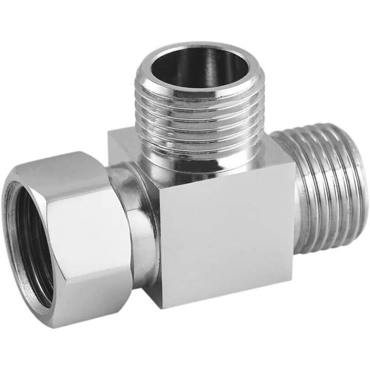 T-elosztó szelep, 3 utas, krómozott sárgaréz, 52mm, G 1/2, fürdőszobai kiegészítők