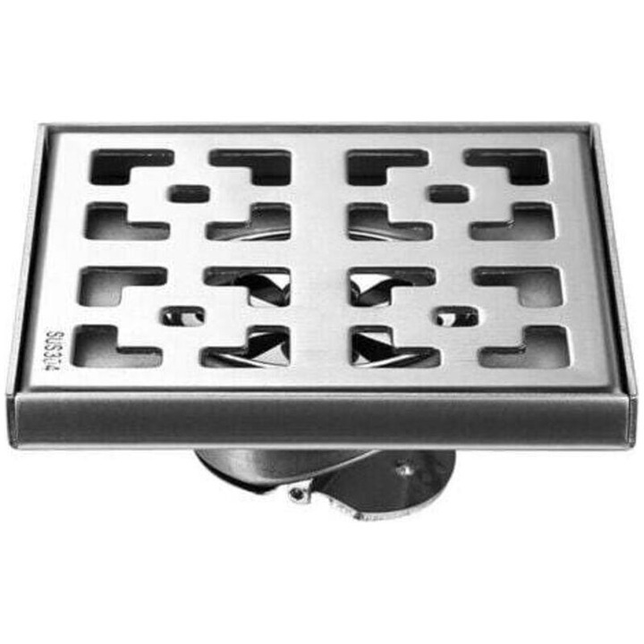 Scurgere dus patrata inox 304, 12x12cm, crom, cu sita detasabila