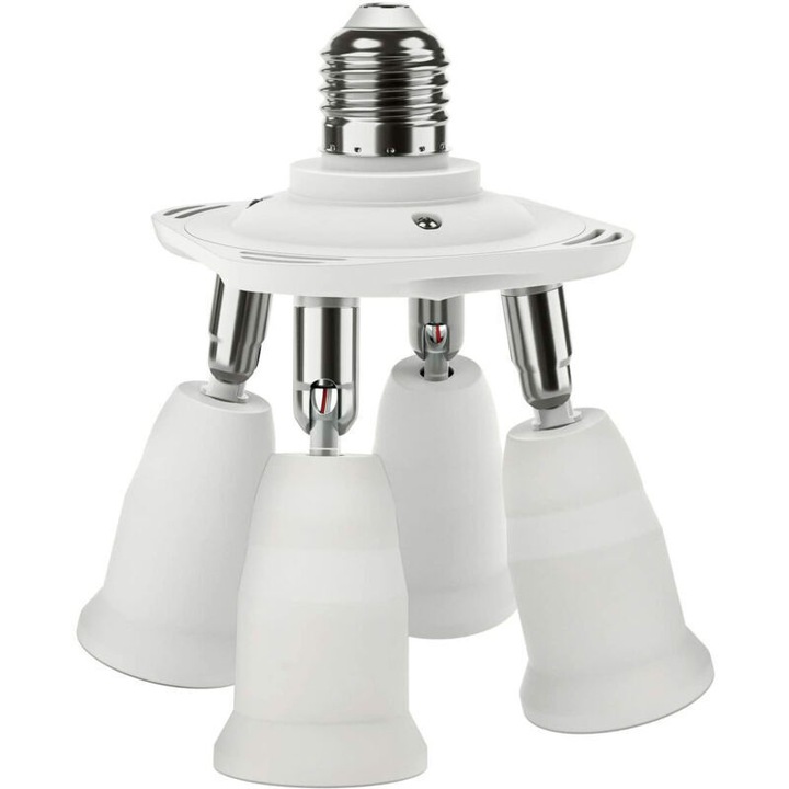 E27 4 az 1-ben foglalat adapter, forgatható, fehér, 10.5x10.5x12.5cm