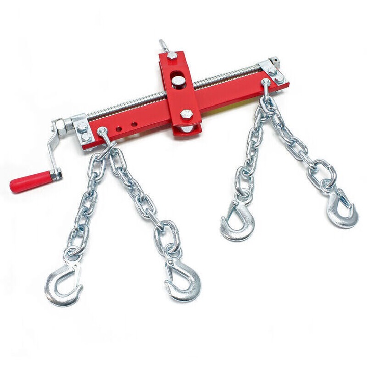 Echilibror de sarcina 900 kg, cu transmisie cu surub fara sfarsit, reglabil continuu, traverse 40/46 cm, 4 lanturi cu carlige de siguranta, rosu, 1 buc