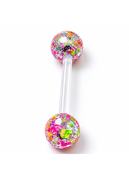 Piercing din silicon cu bile multicolore din inox la capete de 5 mm, lungime 2,6 cm Cleopatra