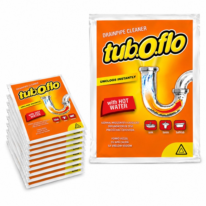 Készlet 15 tasak granulátum csövek és mosogatók forró vízzel történő duguláselhárításához, aktív formula havi karbantartáshoz, 15 x 55 g