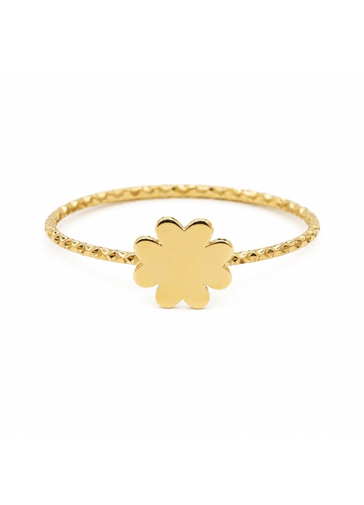 Inel din aur galben 14K (585) cu trifoi cu 4 foi – Marimea 52 design delicat, finisaj texturat