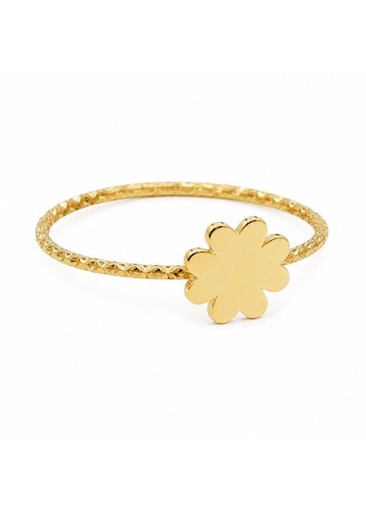 Inel din aur galben 14K (585) cu trifoi cu 4 foi – Marimea 54 design delicat, finisaj texturat