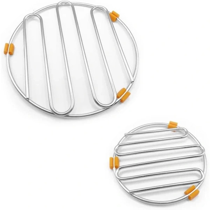 Set 2 suporturi rotunde din inox pentru gatit si racire, 12x17cm, cu paduri anti-alunecare siliconice