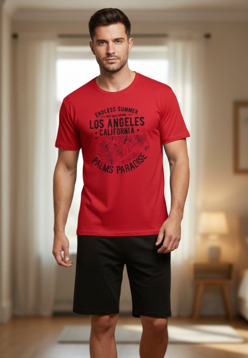 Pijama barbati din bumbac, bluza cu maneca scurta si pantaloni scurti, S