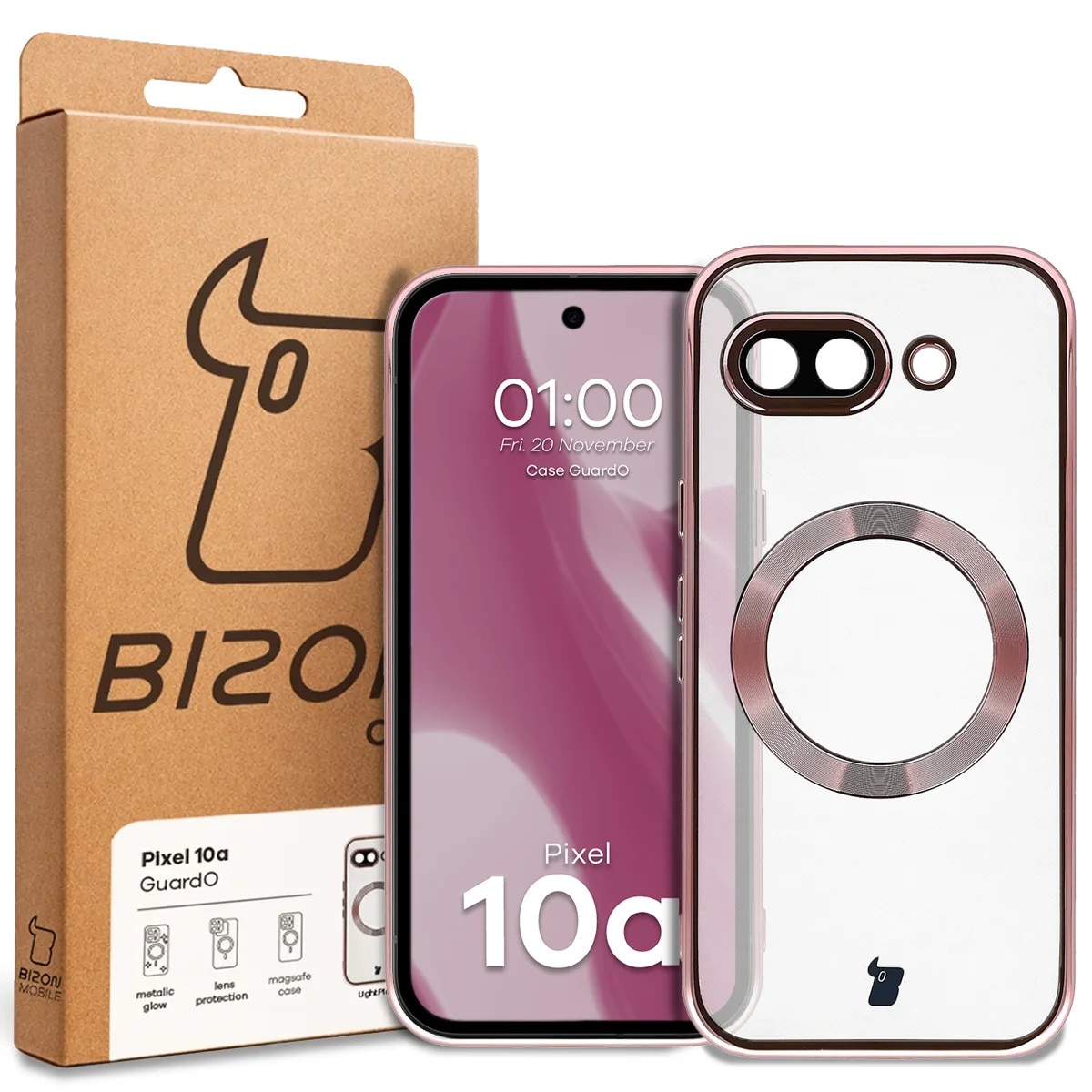 Husa cu protectie pentru camera pentru Magsafe Bizon Case GuardO pentru Google Pixel 10a, Roz