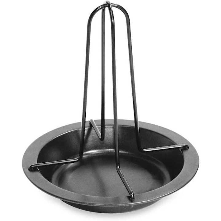 Suport pui triunghiular cu tava colectare grasime, otel negru, 17.5x19x17.5cm