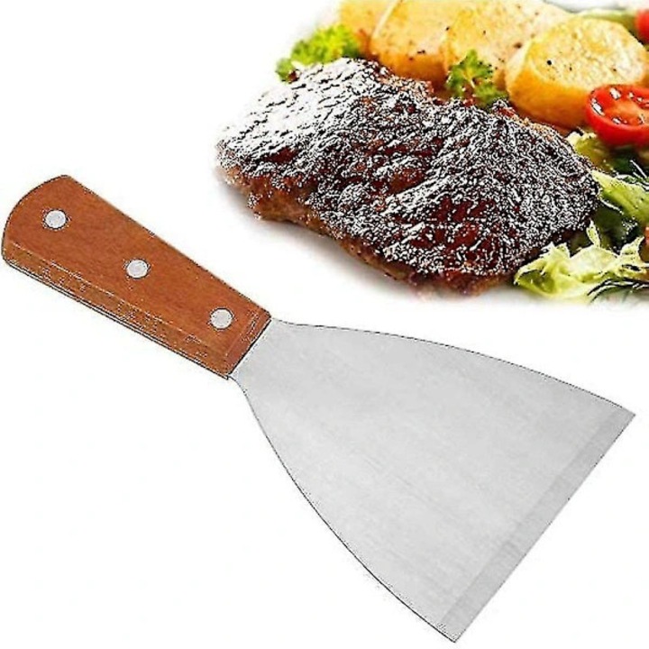 Spatula gratar lemn inox 21.7x10cm maro argintiu