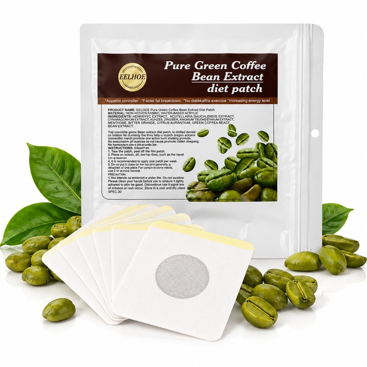 Plasturi corporali cu extract de cafea verde, set 50 bucati, pentru uz extern, aplicare pe abdomen, talie, brate sau coapse, rutina de ingrijire corporala