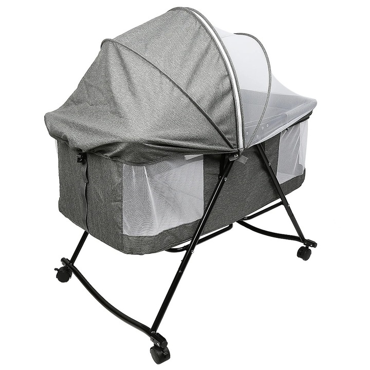 Pat pentru bebelusi, Patut, Cadru metalic, Pentru 0–1 ani, Unisex, Unicolor, Gri