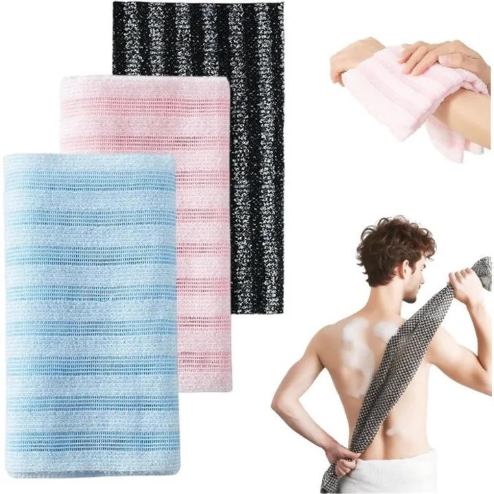 Set 3 prosoape exfoliante, spumante, moi, pliabile, alb, 100cm