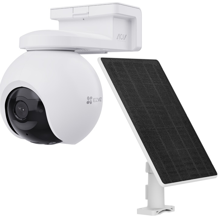Камера за наблюдение EZVIZ EB8 Pro + 8W соларен панел, 4K, 4G, PTZ 360° с батерия 10400 mAh, Wireless, Цветно нощно виждане, Откриване на хора/превозни средства/животни, Двупосочно аудио, Бял