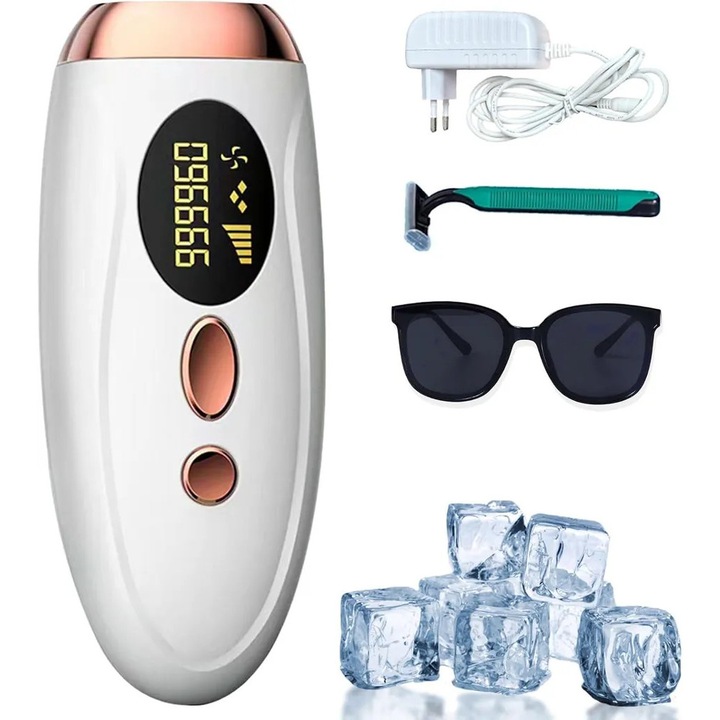 Epilator IPL portabil cu racire, indepartare par si rejuvenare piele, alb, 21x17.6x7.1cm