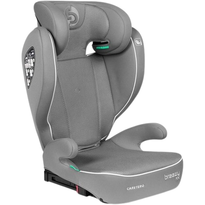 Scaun auto 2 in 1 cu spatar si functie de inaltator, pentru copii cu inaltimea 100–150 cm, Caretero BREEZY 323576, Gri