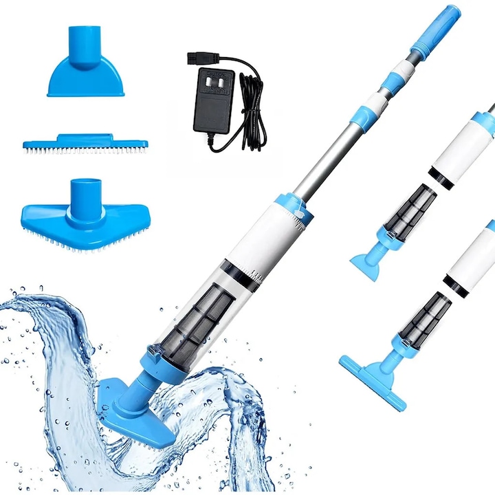 Aspirator piscina 3-in-1, maner telescopic, autonomie 90 min, multicolor, 164x4cm