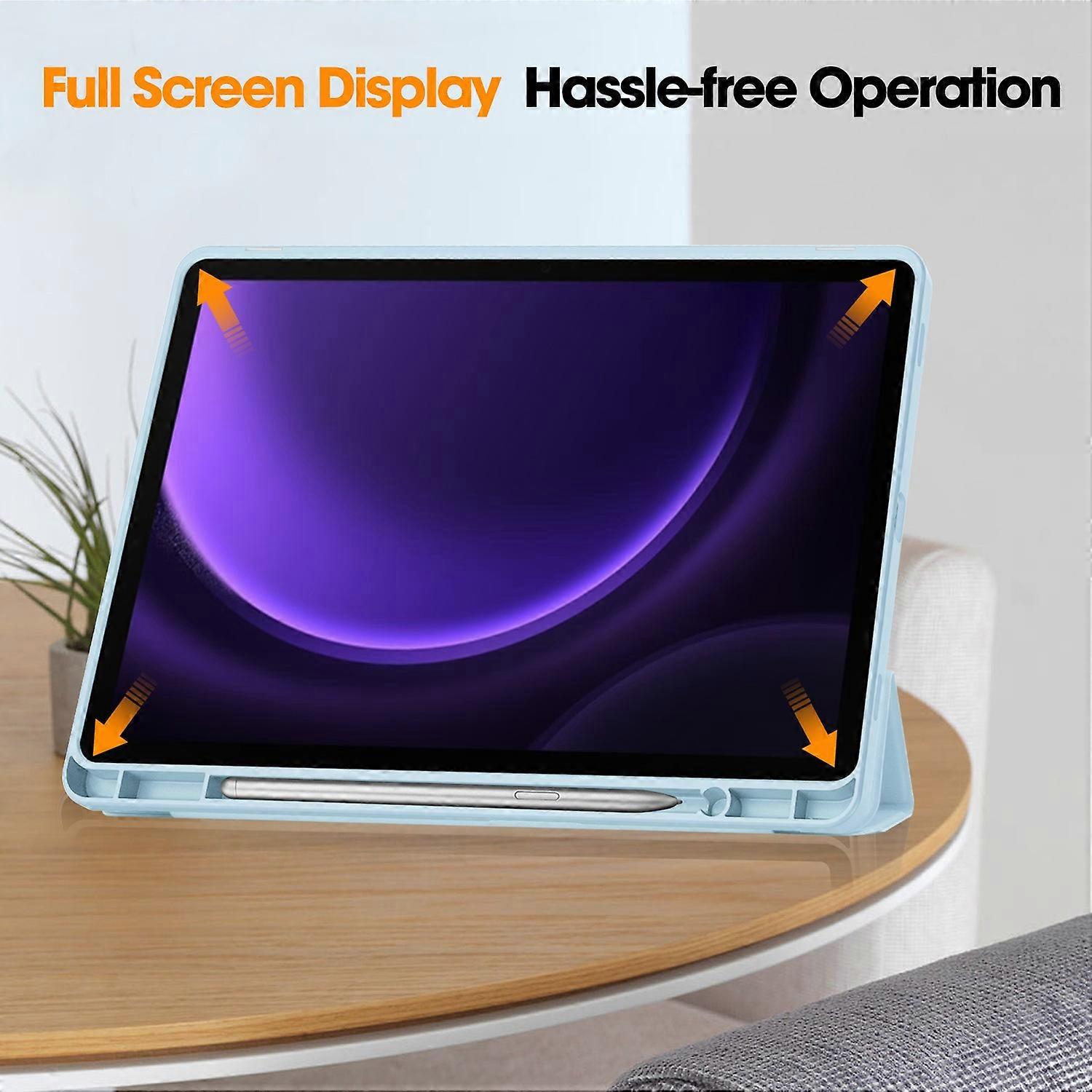 Husa tableta tri-fold, piele PU, albastru cer, pentru Galaxy Tab S9 FE S10 FE, 3x21x30cm