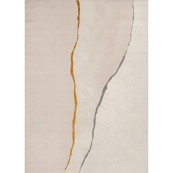Covor modern Mila, abstract, auriu-gri, crem, 200x290 cm