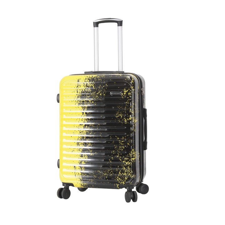 Troler Mediu Extensibil 66x42x27 cm Madisson, Fermoar Antifurt, Policarbonat, SW65203, Negru/Galben