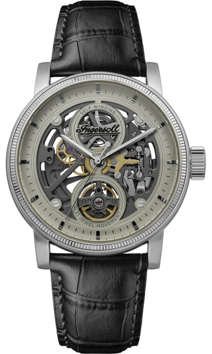 Ceas barbati INGERSOLL I17501 negru clasic skeleton