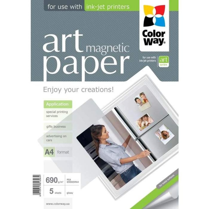ColorWay fotópapír, fényes, mágneses, fehér, A4, 5 lap, 690g/nm, Art sorozat