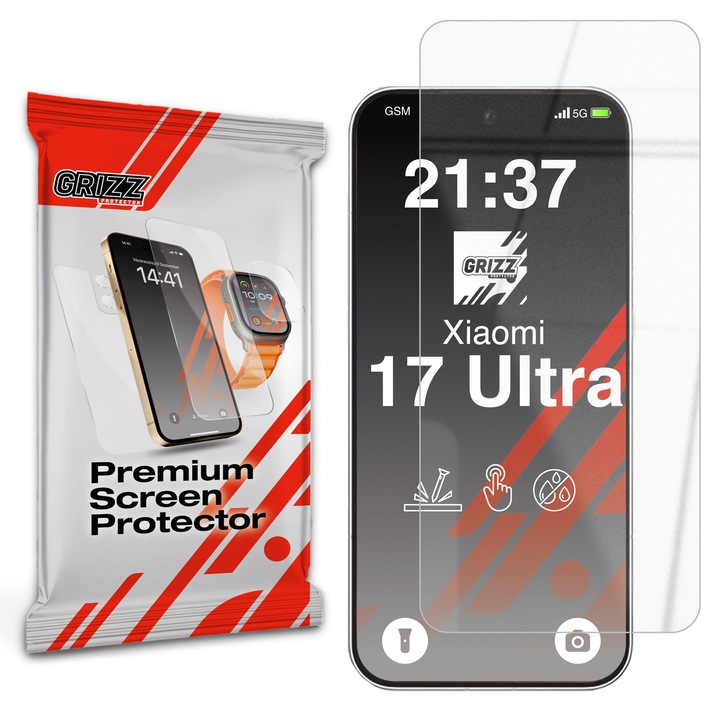 Folie sticla hibrid GrizzGlass HybridGlass compatibila cu Xiaomi 17 Ultra, Transparent