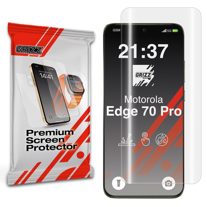 Folie protectie GrizzGlass Hydrofilm compatibila cu Motorola Edge 70 Pro, Transparent