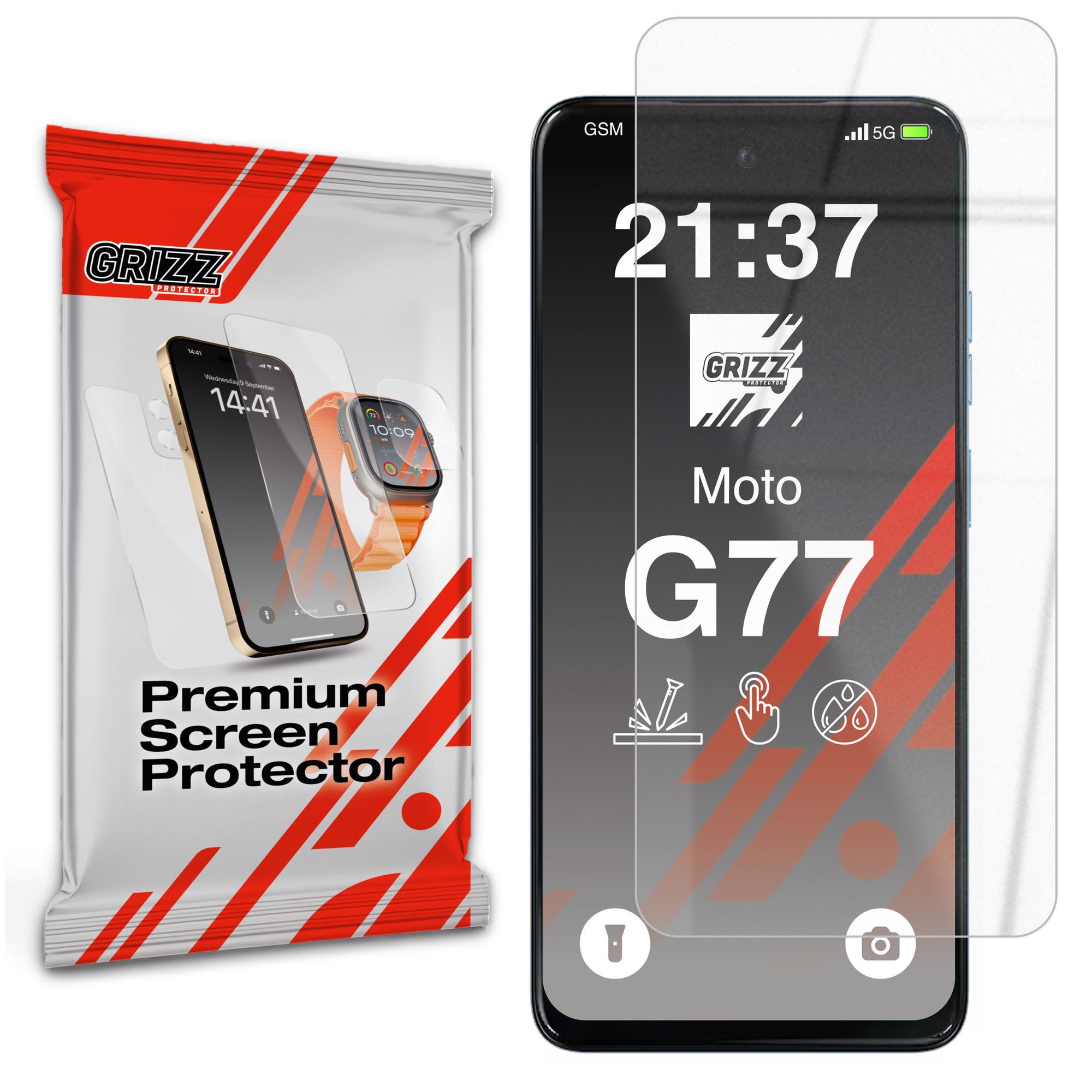 Folie sticla hibrid GrizzGlass HybridGlass compatibila cu Motorola Moto G77, Transparent