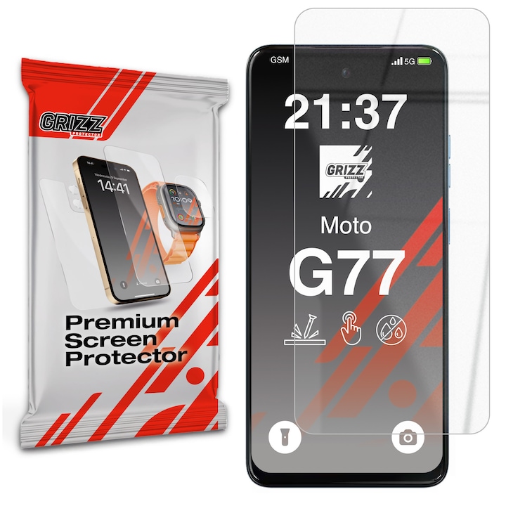 Folie sticla hibrid GrizzGlass HybridGlass compatibila cu Motorola Moto G77, Transparent