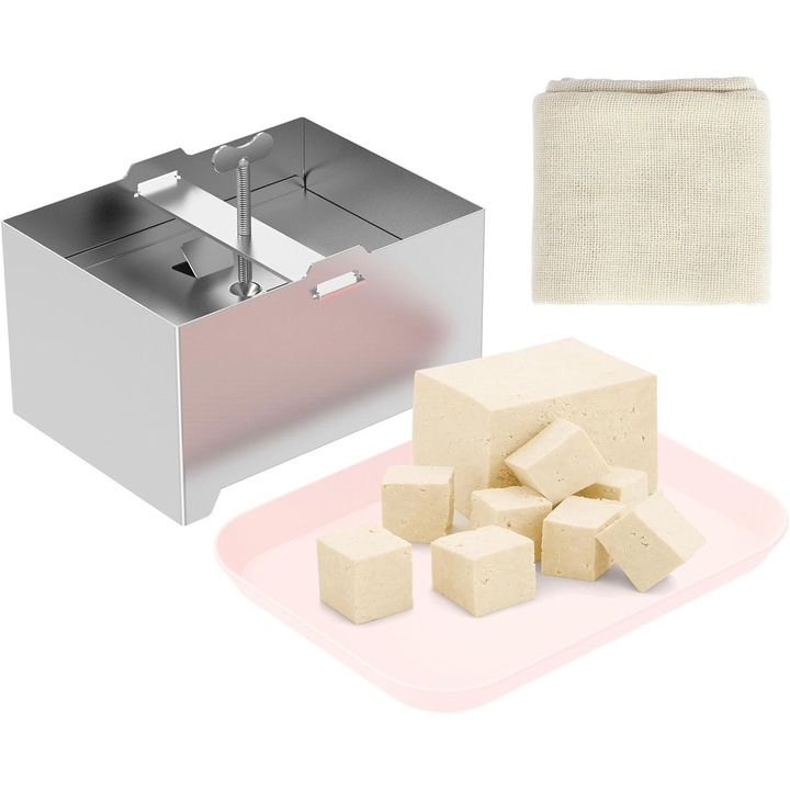Presa tofu inox 16x12x9 cm reglabila cu tava scurgere si tifon