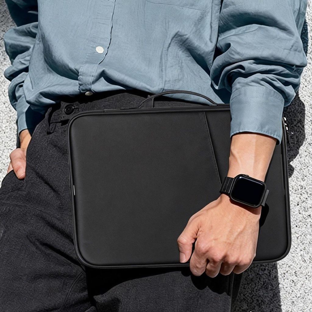 Husa tableta 11 inch, negru, rezistenta la socuri si apa, cu buzunar accesorii si suport stilou
