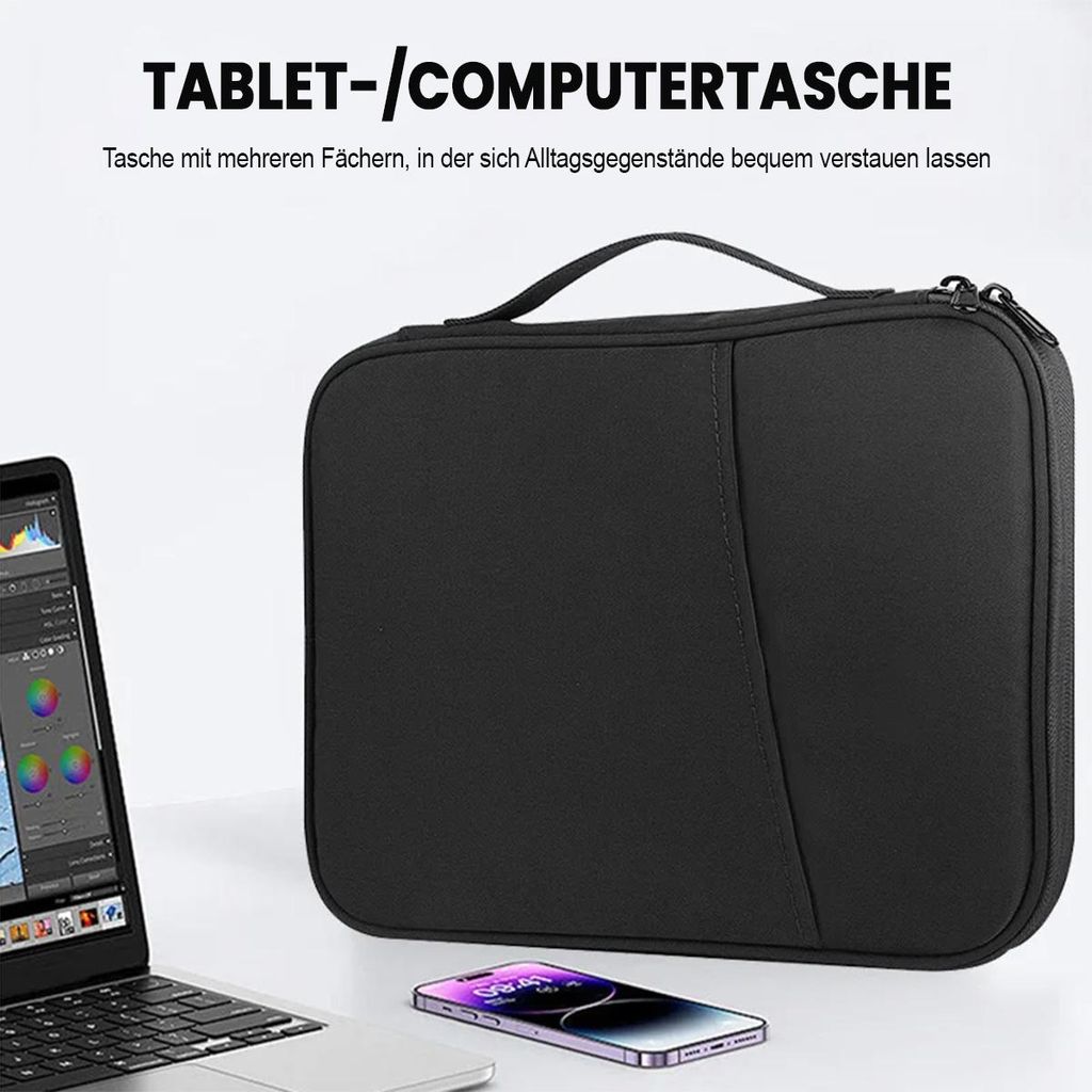Husa tableta 11 inch, negru, rezistenta la socuri si apa, cu buzunar accesorii si suport stilou