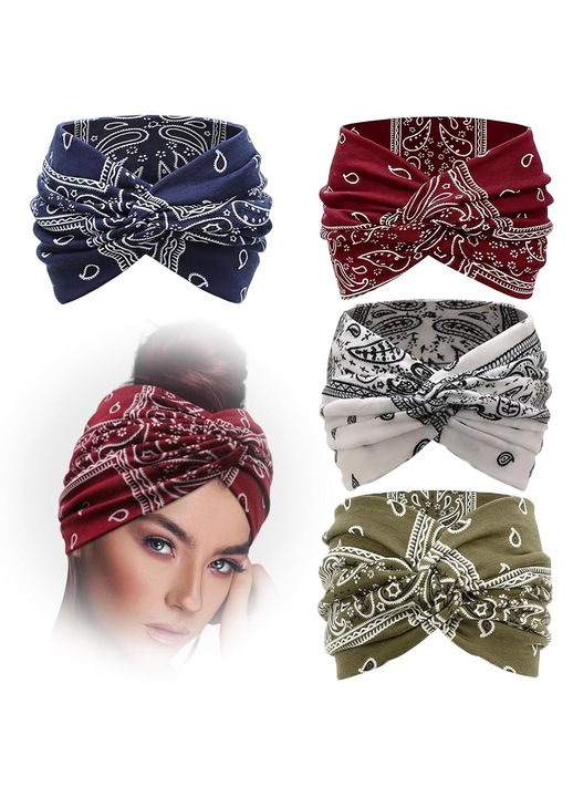 Set 4 bentite femei, bumbac, sport, model paisley, latime 7cm, multicolor