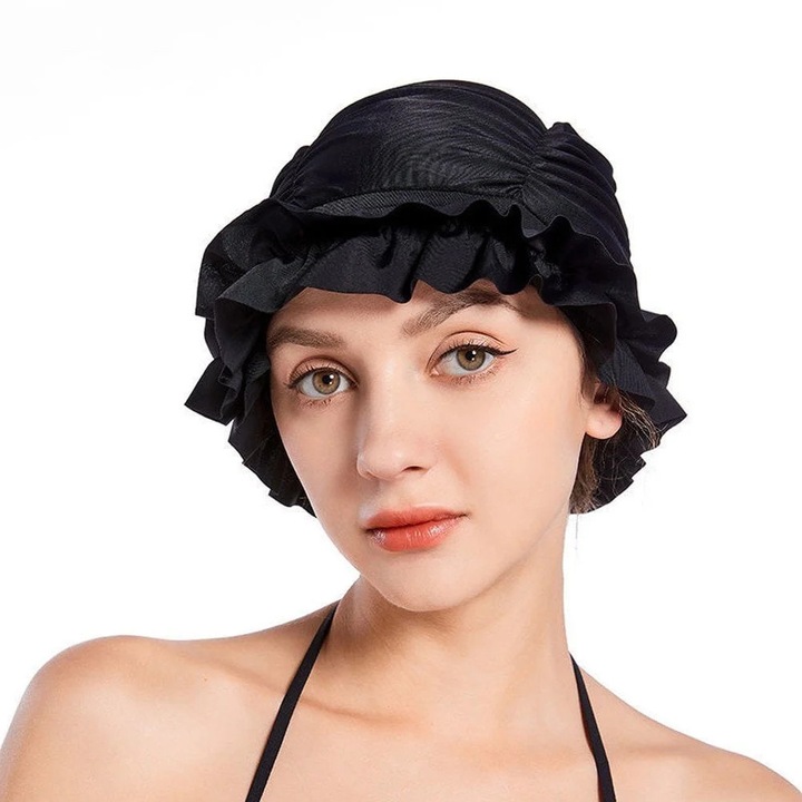 Caciula de inot elastica, pliuri, neagra, marime universala