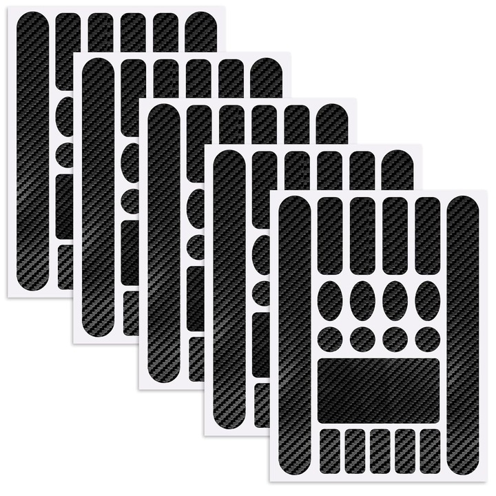 Set 5 protectoare cadru bicicleta, model fibra carbon, autocolante, diverse dimensiuni