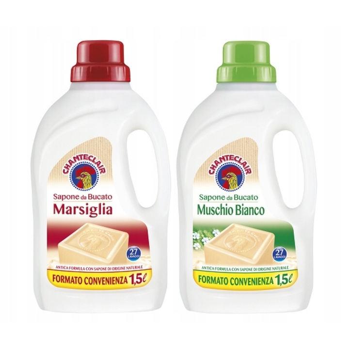 Pachet Detergent Chanteclair Musc Alb & Marseille 2 X 27 spalari, 2 X 1.5 l