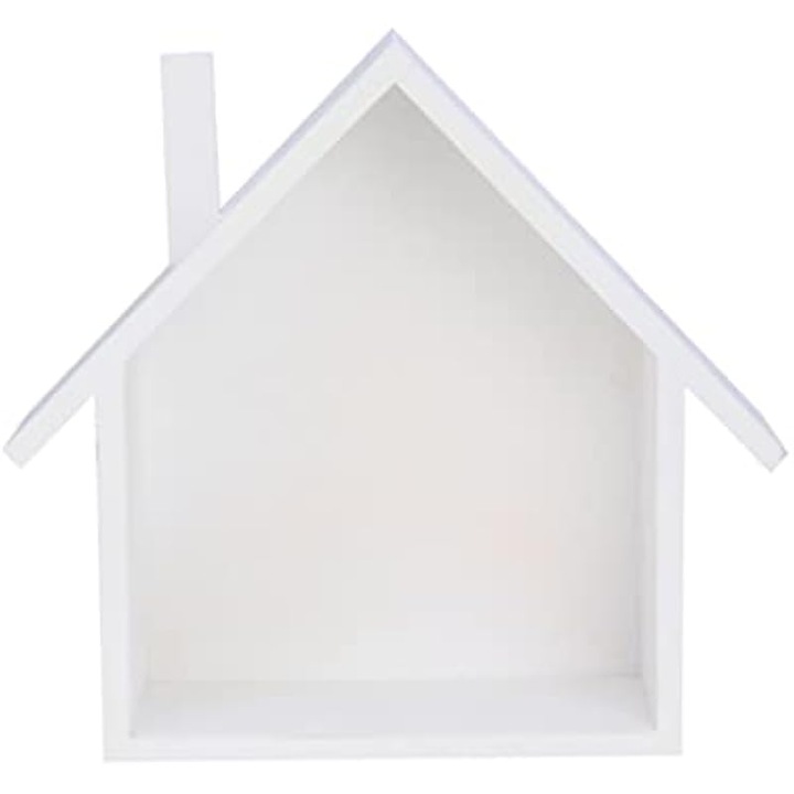 Rafturi plutitoare din lemn, forma casa, alb, 30x20x15cm