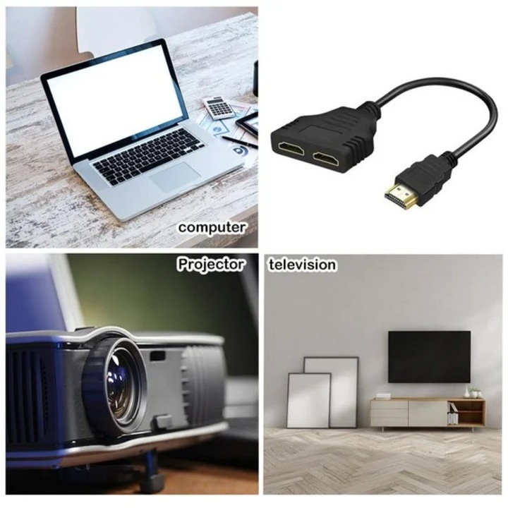 Adaptor splitter cablu HDMI multifunctional ergonomic negru