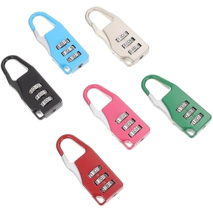 Set 6 lacate combinatie pentru bagaje, metal, rezistente, mici, portabile, 3 si 4 cifre, negru