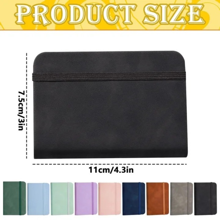 Carnet mic A7, coperta PU neagra, 200 pagini, 11x7.6cm, portabil